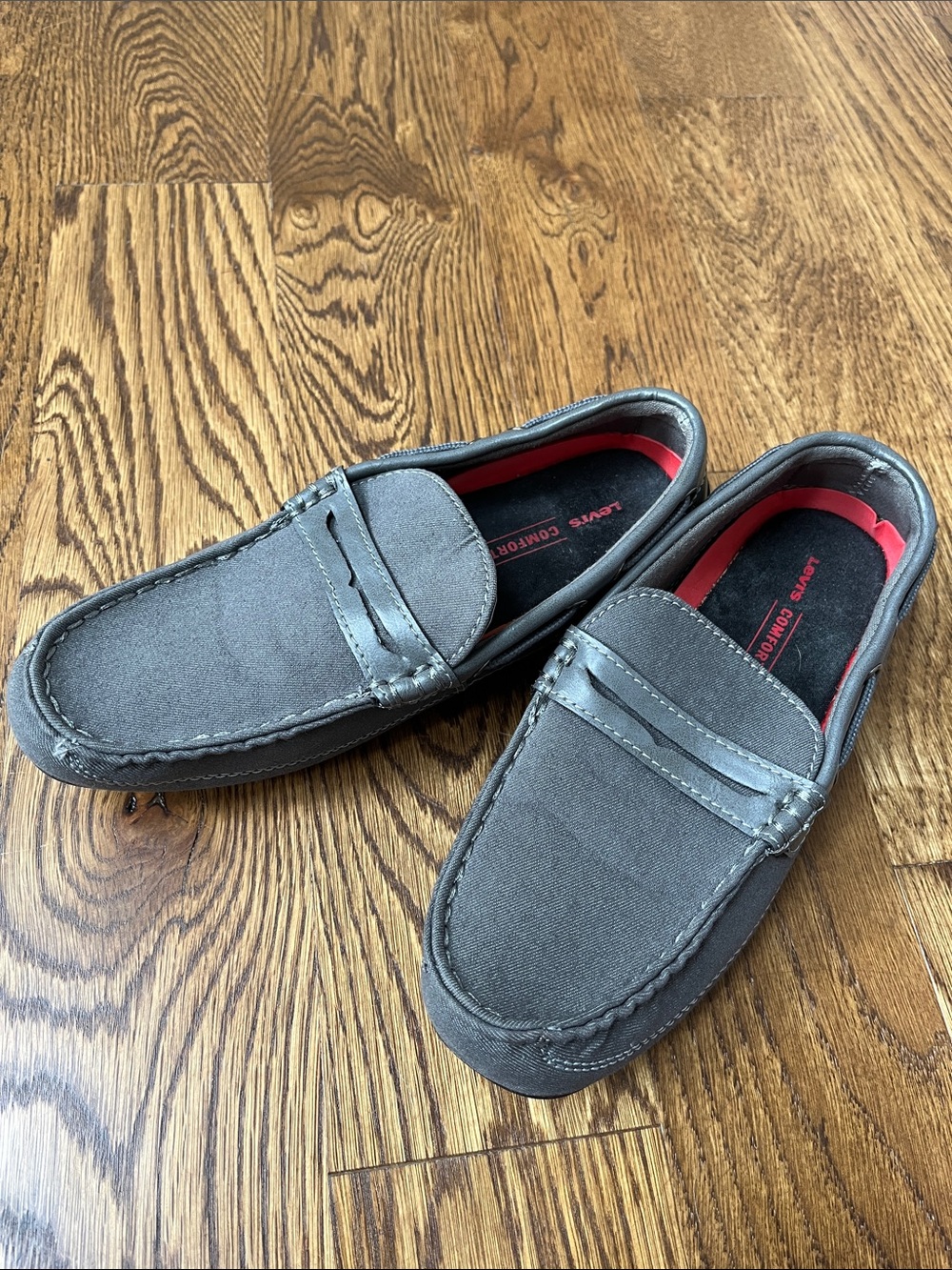 Levi's Men's Gray Canvas Slip-On Loafers with Red Insole Accent